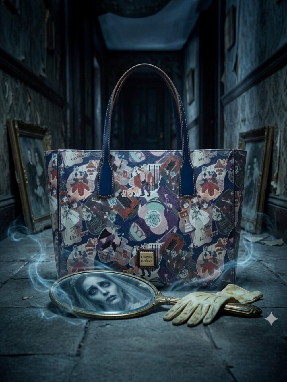 NWT Disney Dooney & Bourke Haunted Mansion Toile Tote Bag Madame Leota Ghost